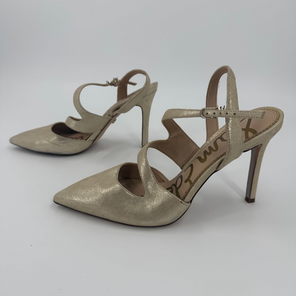 Sam Edelman Hollyn Slingback Pumps Womens Size 7.5M Gold Glitter Buckle Strap